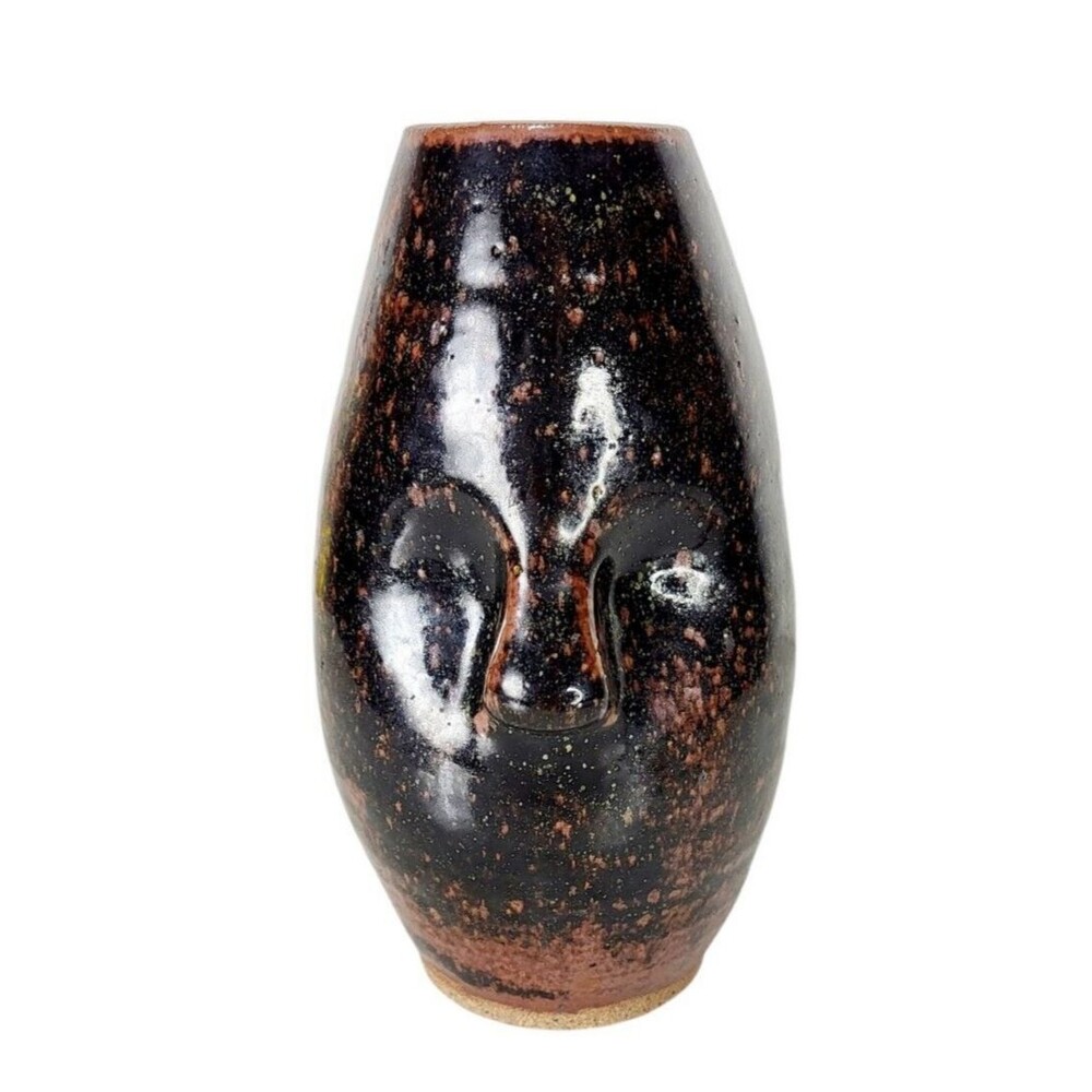VTG MCM 60s Anthropomorphic Face Vase Clay Stoneware Pottery Studio Art Signed